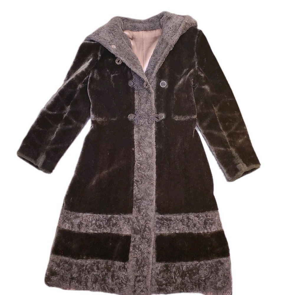 Vintage Brown Faux Fur Hooded Womens COAT BY COUNTRY PACER, SMALL